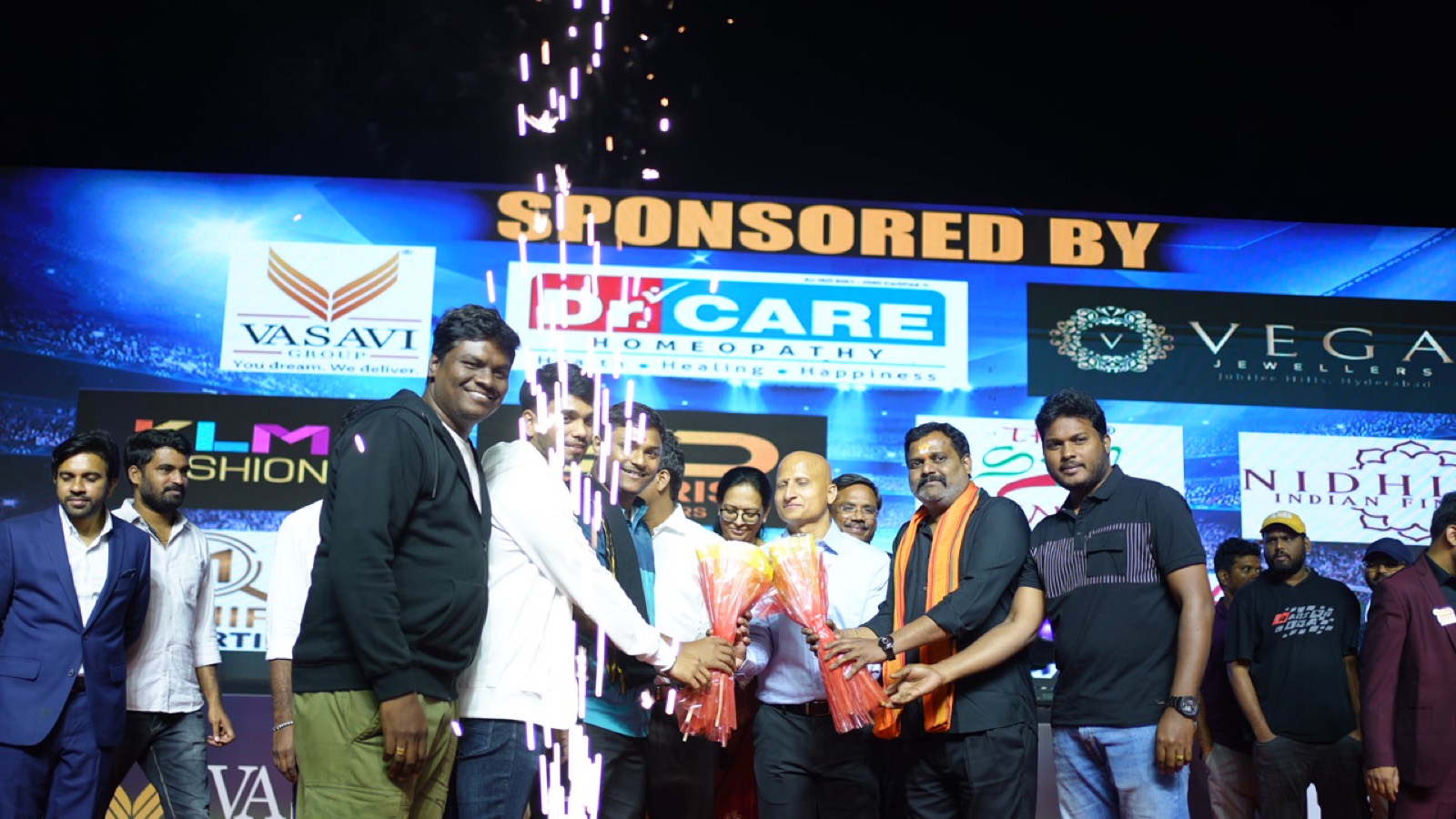 Sponsors felicitated on stage at the Digital Media Premier League